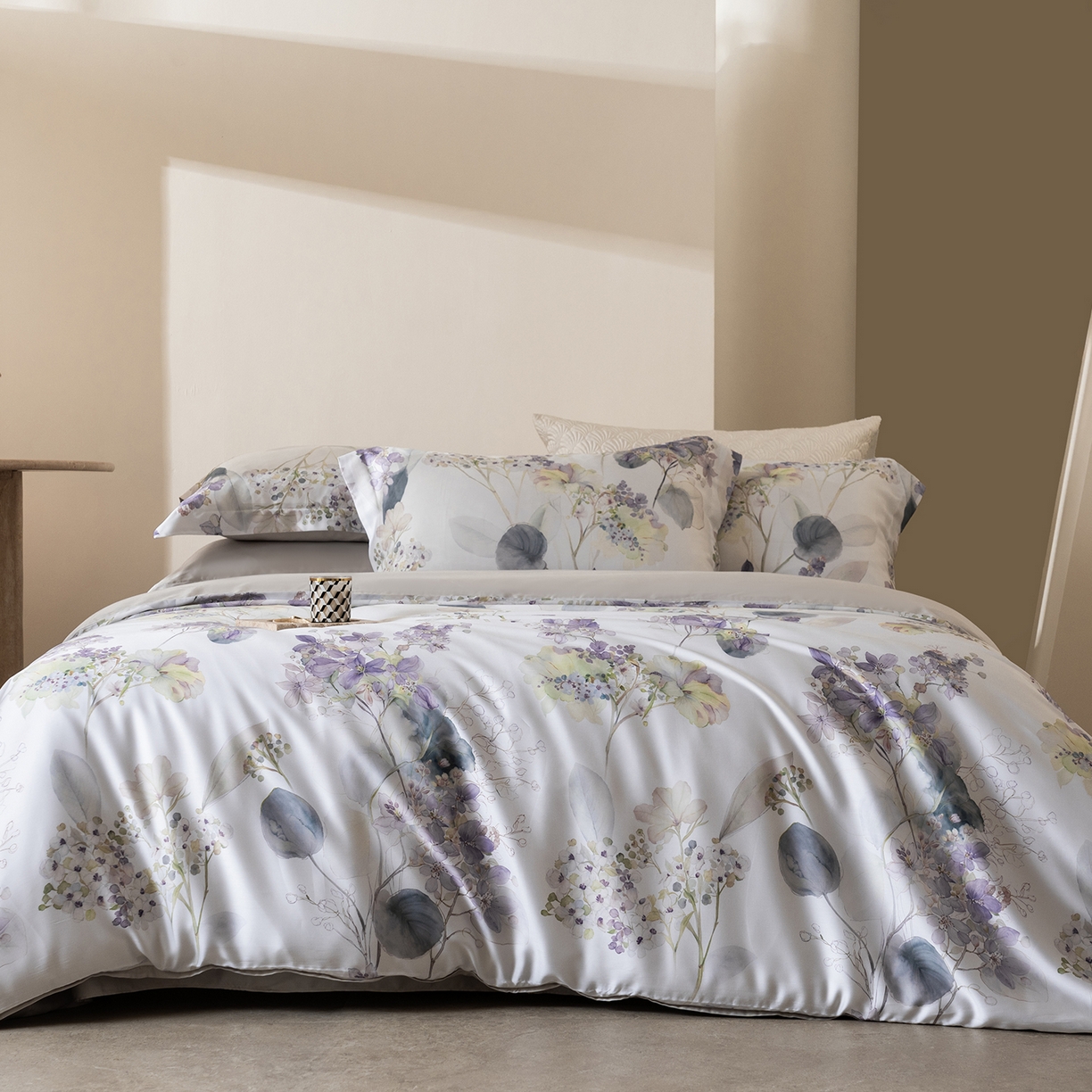 佳汐蓝家纺 2026新款春夏天丝数码印花（挂边款）四件套 荷塘月色-紫