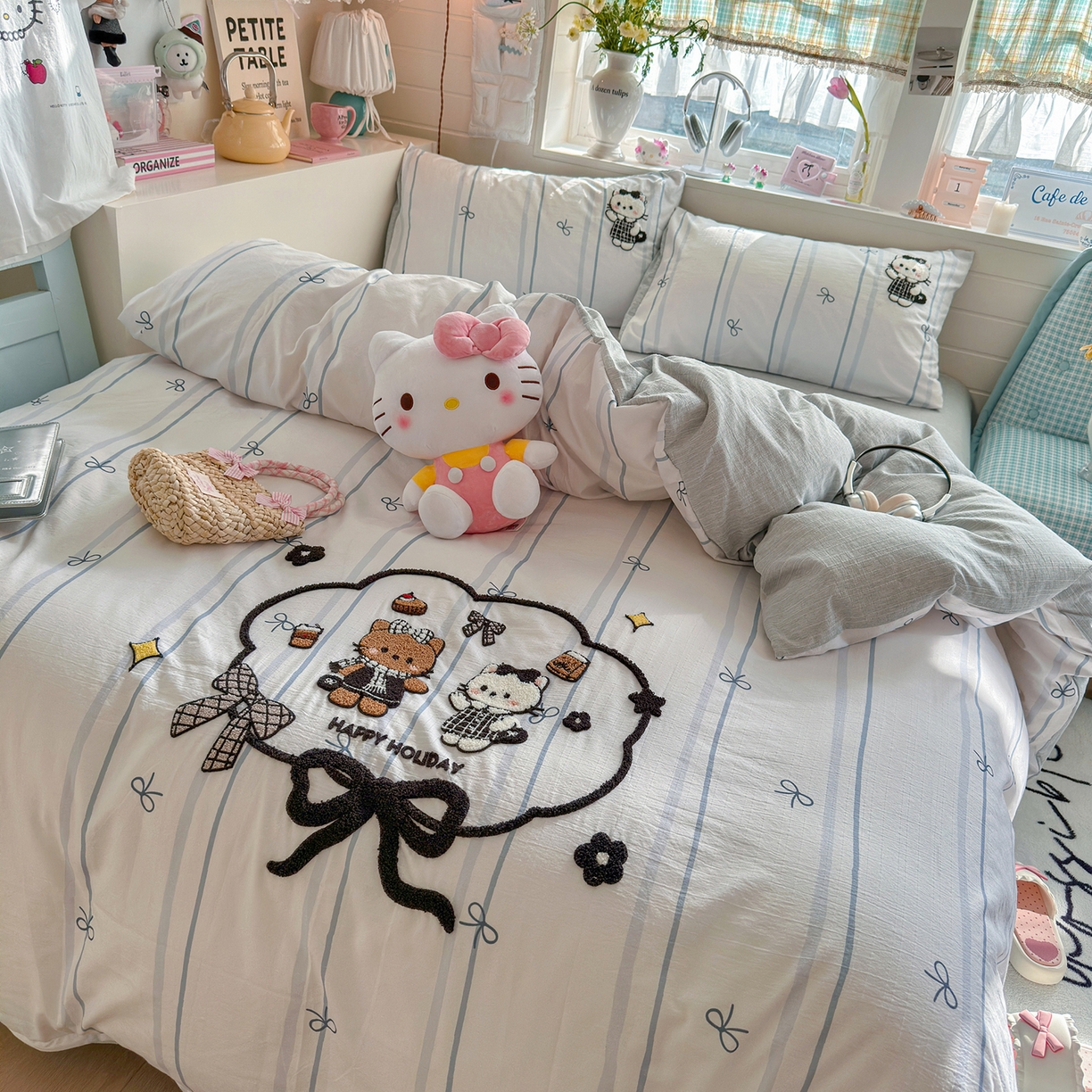 91家纺网 家纺一手货源 找家纺 王朝国际 2026爆款棉纱毛巾绣四件套 蝴蝶猫