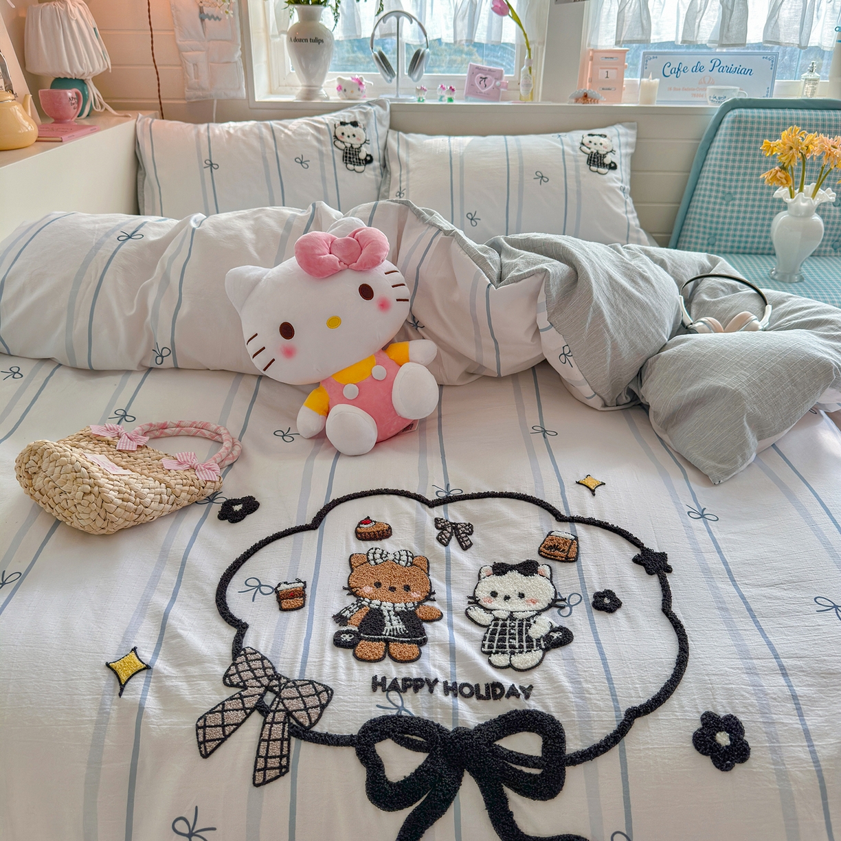 91家纺网 家纺一手货源 找家纺 王朝国际 2026爆款棉纱毛巾绣四件套 蝴蝶猫