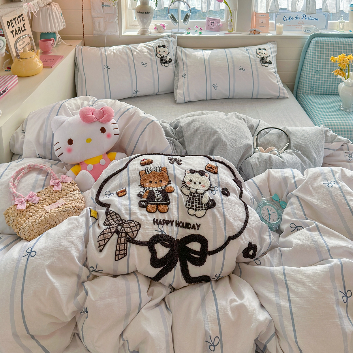 91家纺网 家纺一手货源 找家纺 王朝国际 2026爆款棉纱毛巾绣四件套 蝴蝶猫