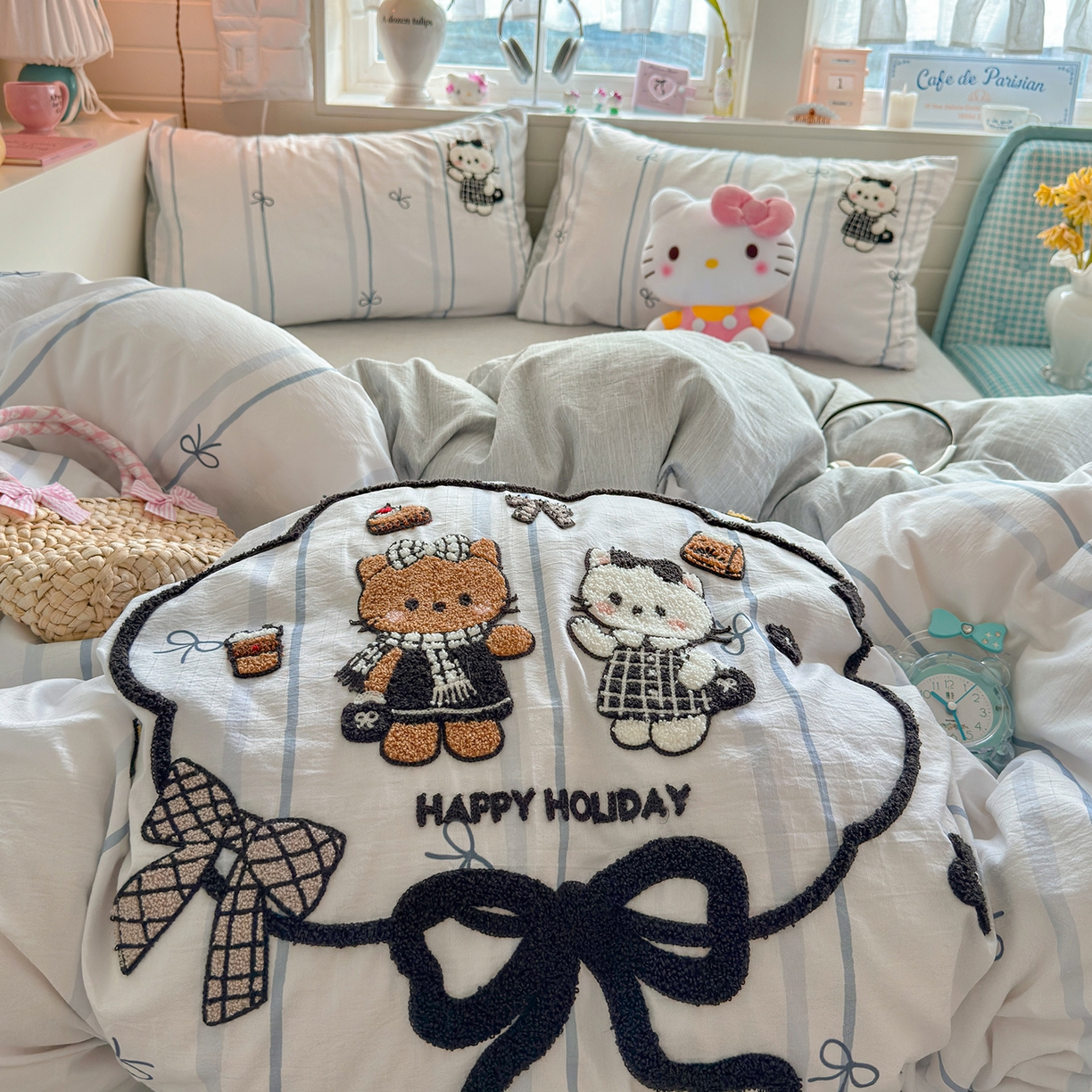 91家纺网 家纺一手货源 找家纺 王朝国际 2026爆款棉纱毛巾绣四件套 蝴蝶猫