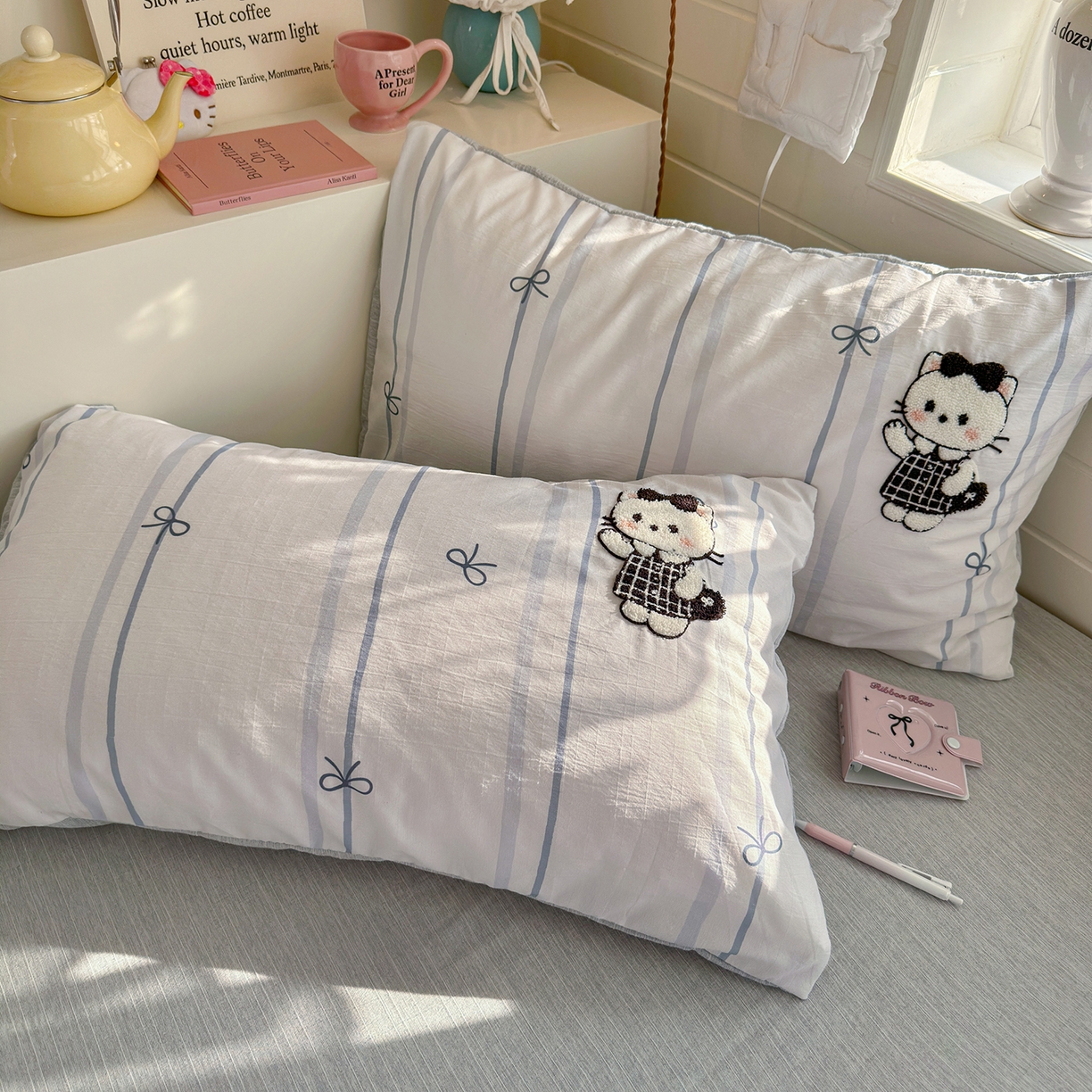 91家纺网 家纺一手货源 找家纺 王朝国际 2026爆款棉纱毛巾绣四件套 蝴蝶猫