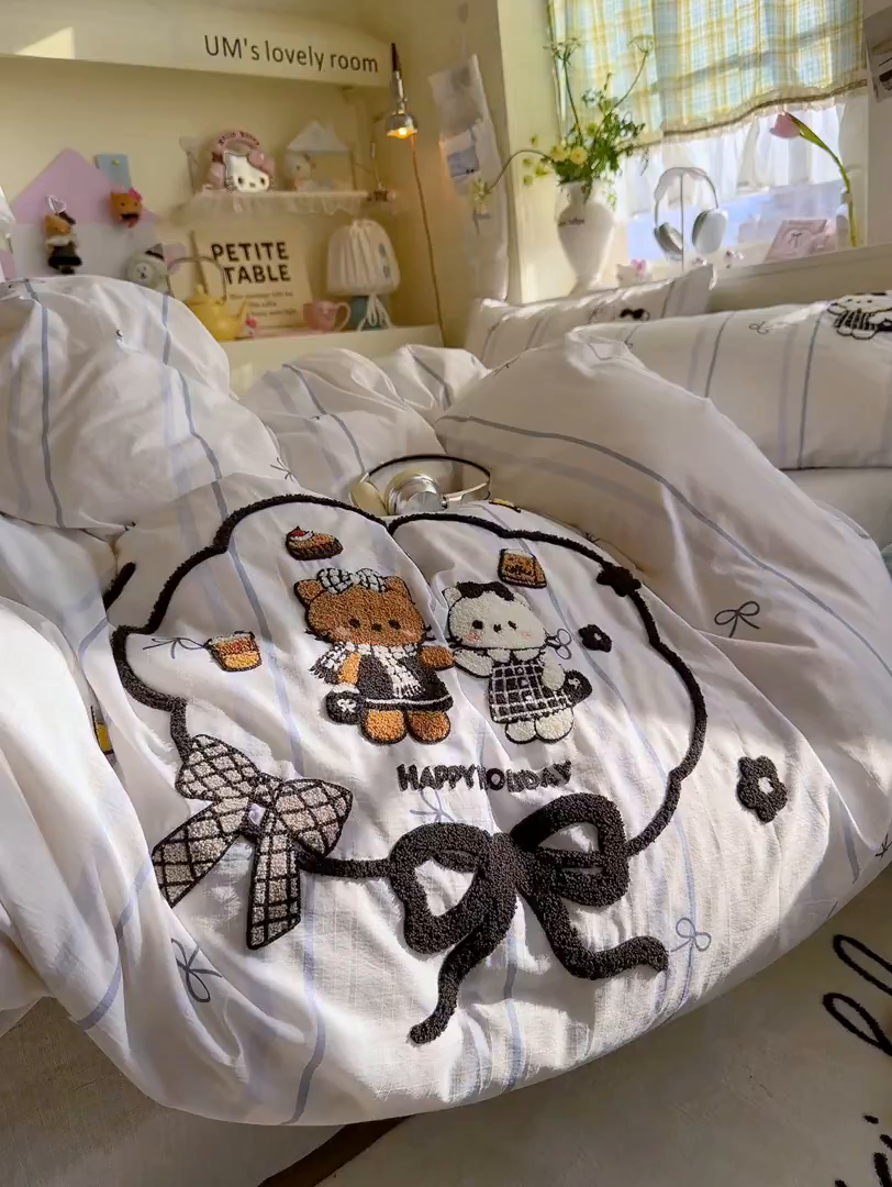 91家纺网 家纺一手货源 找家纺 王朝国际 2026爆款棉纱毛巾绣四件套 蝴蝶猫