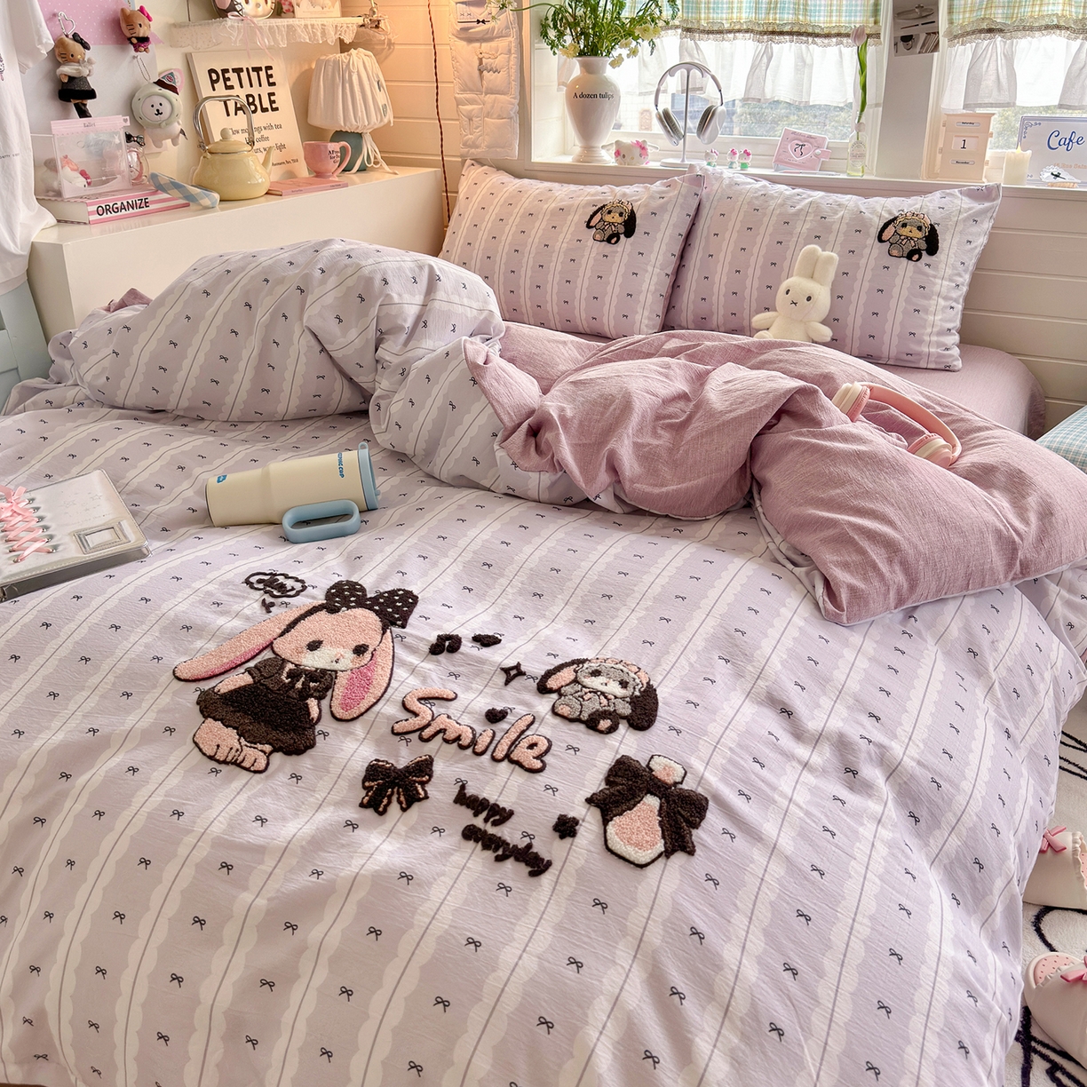 91家纺网 家纺一手货源 找家纺 王朝国际 2026爆款棉纱毛巾绣四件套 蕾丝兔