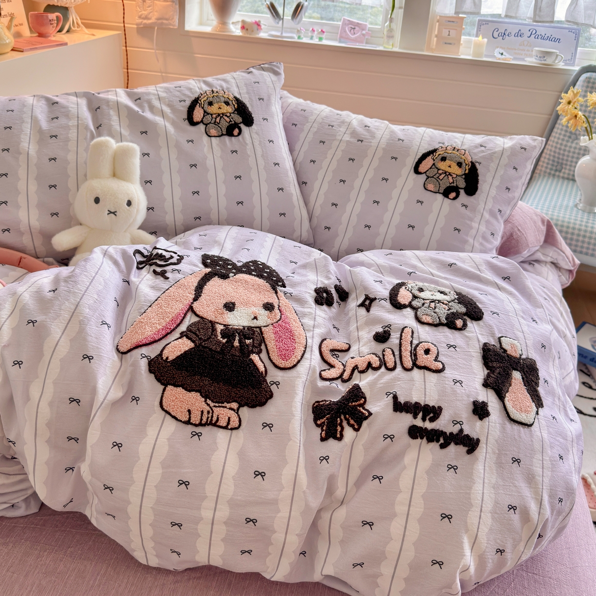 91家纺网 家纺一手货源 找家纺 王朝国际 2026爆款棉纱毛巾绣四件套 蕾丝兔