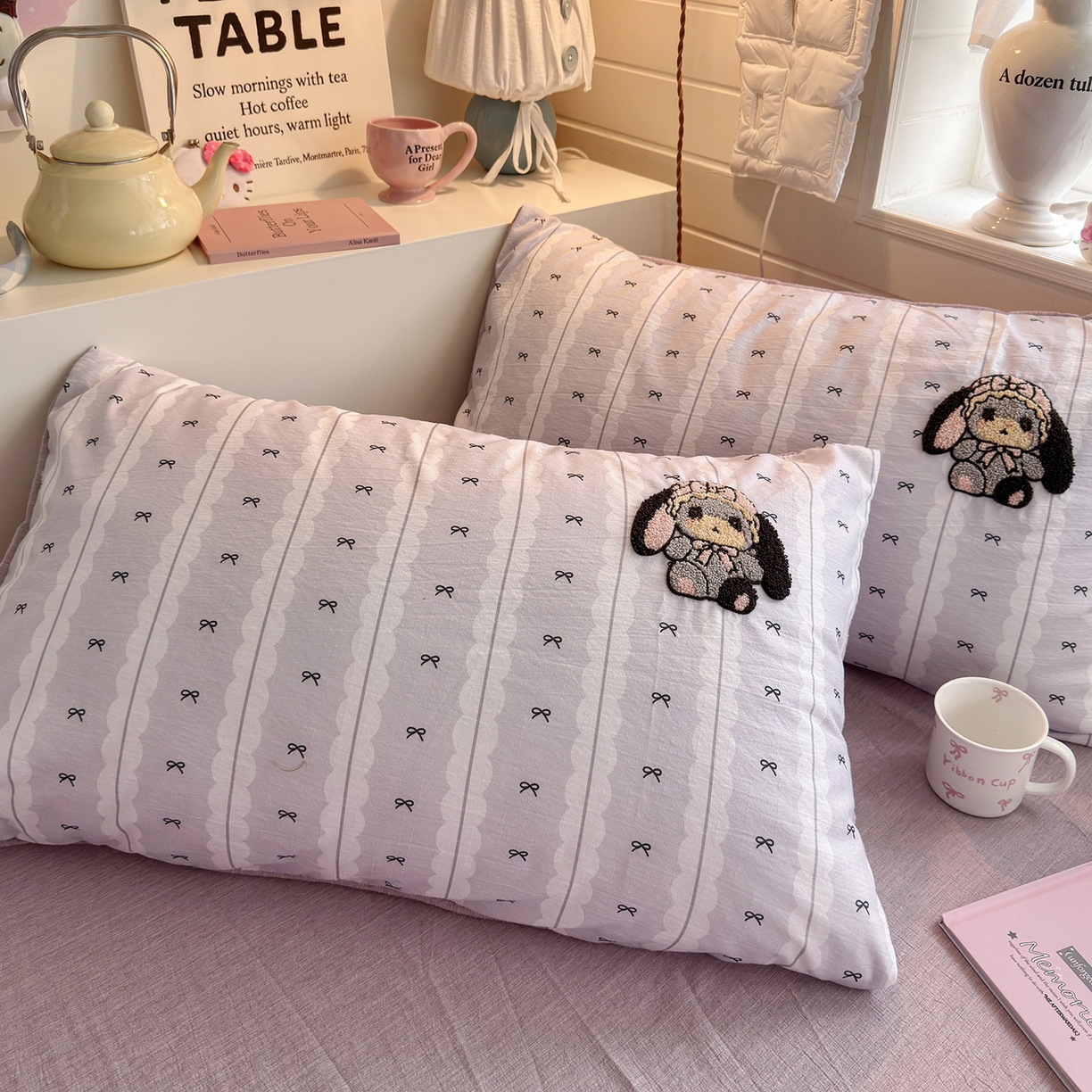 91家纺网 家纺一手货源 找家纺 王朝国际 2026爆款棉纱毛巾绣四件套 蕾丝兔