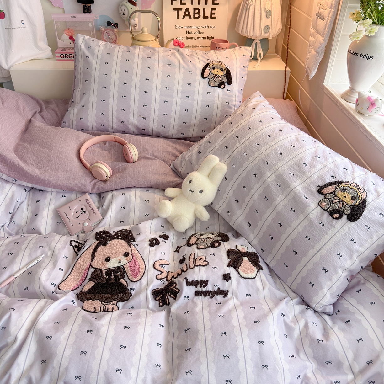 91家纺网 家纺一手货源 找家纺 王朝国际 2026爆款棉纱毛巾绣四件套 蕾丝兔