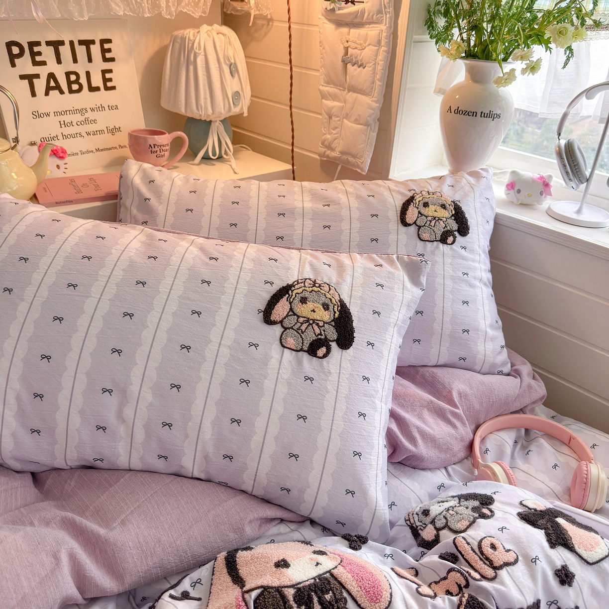 91家纺网 家纺一手货源 找家纺 王朝国际 2026爆款棉纱毛巾绣四件套 蕾丝兔