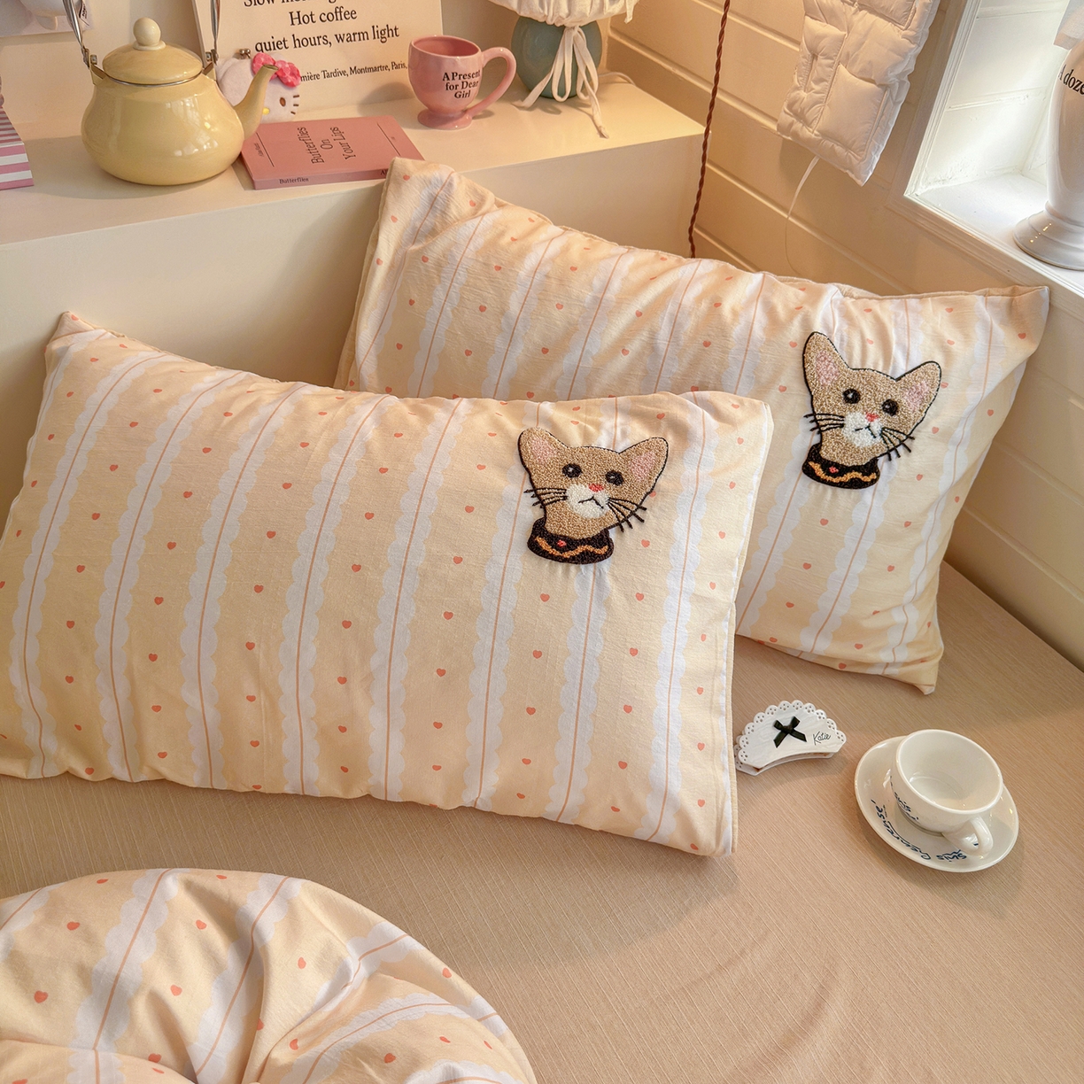 91家纺网 家纺一手货源 找家纺 王朝国际 2026爆款棉纱毛巾绣四件套 猫猫豹豹