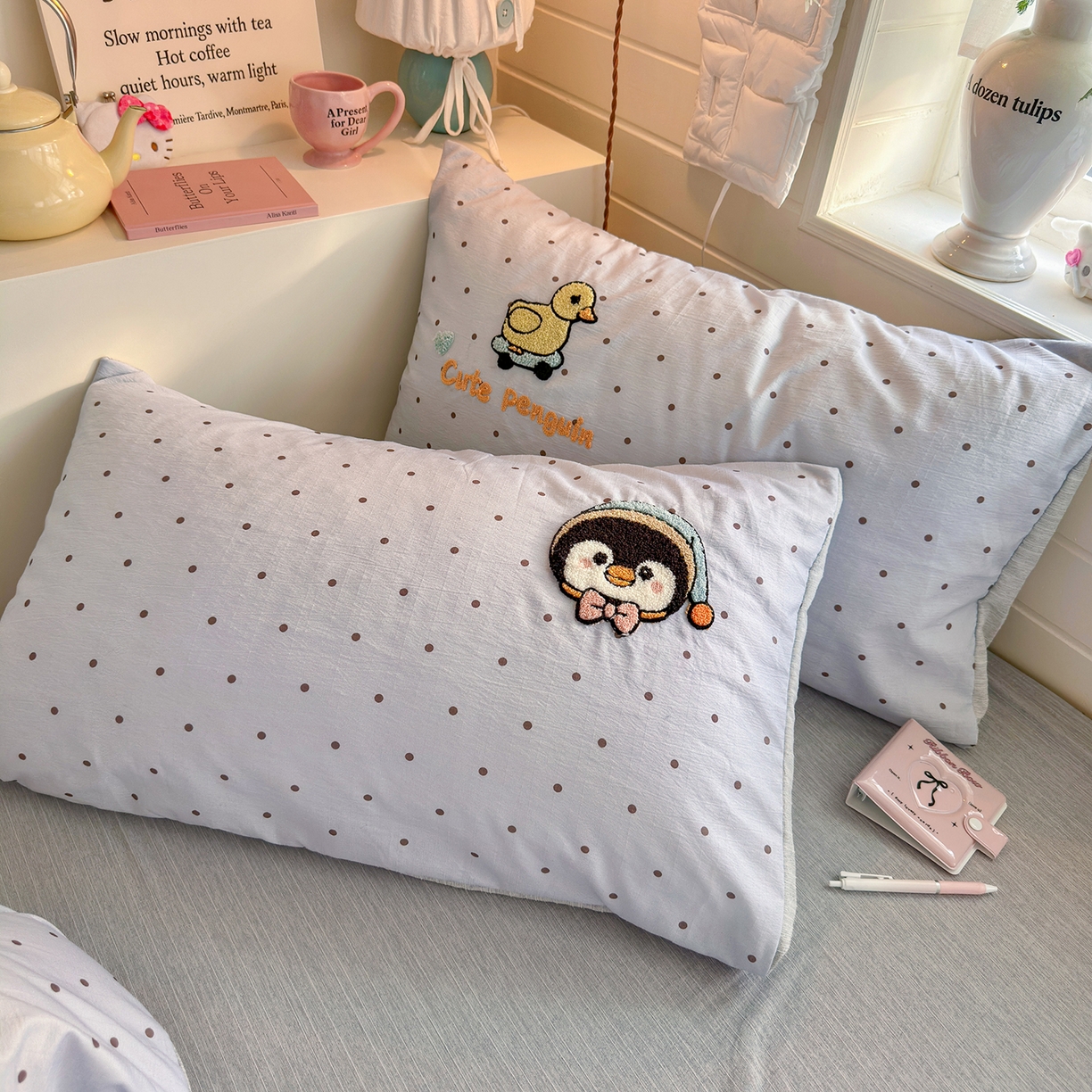 91家纺网 家纺一手货源 找家纺 王朝国际 2026爆款棉纱毛巾绣四件套 企鹅鸭