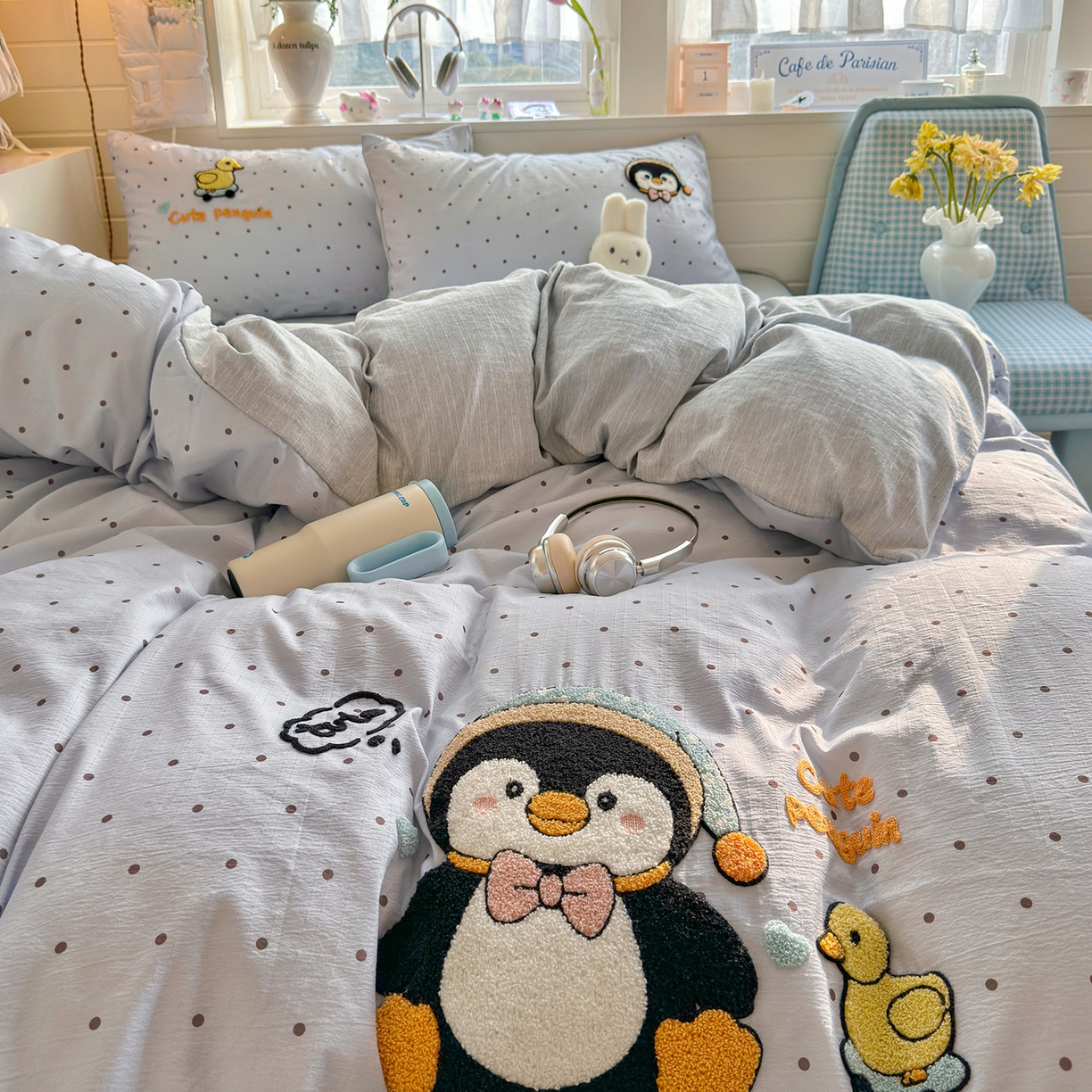 91家纺网 家纺一手货源 找家纺 王朝国际 2026爆款棉纱毛巾绣四件套 企鹅鸭