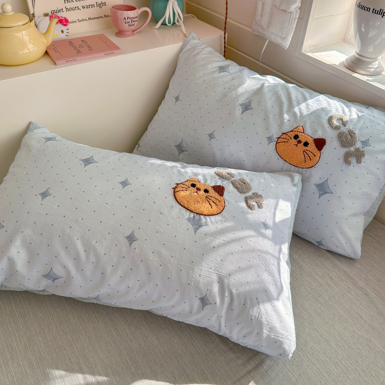 91家纺网 家纺一手货源 找家纺 王朝国际 2026爆款棉纱毛巾绣四件套 三只喵