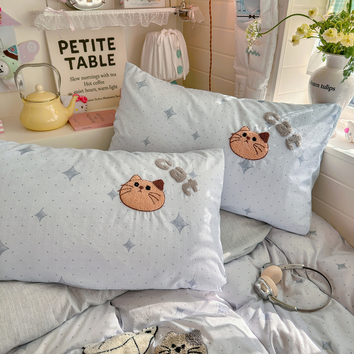 91家纺网 家纺一手货源 找家纺 王朝国际 2026爆款棉纱毛巾绣四件套 三只喵