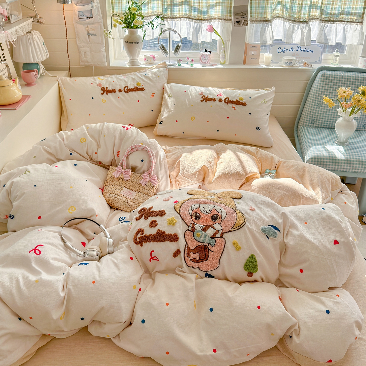 91家纺网 家纺一手货源 找家纺 王朝国际 2026爆款棉纱毛巾绣四件套 闪闪兔