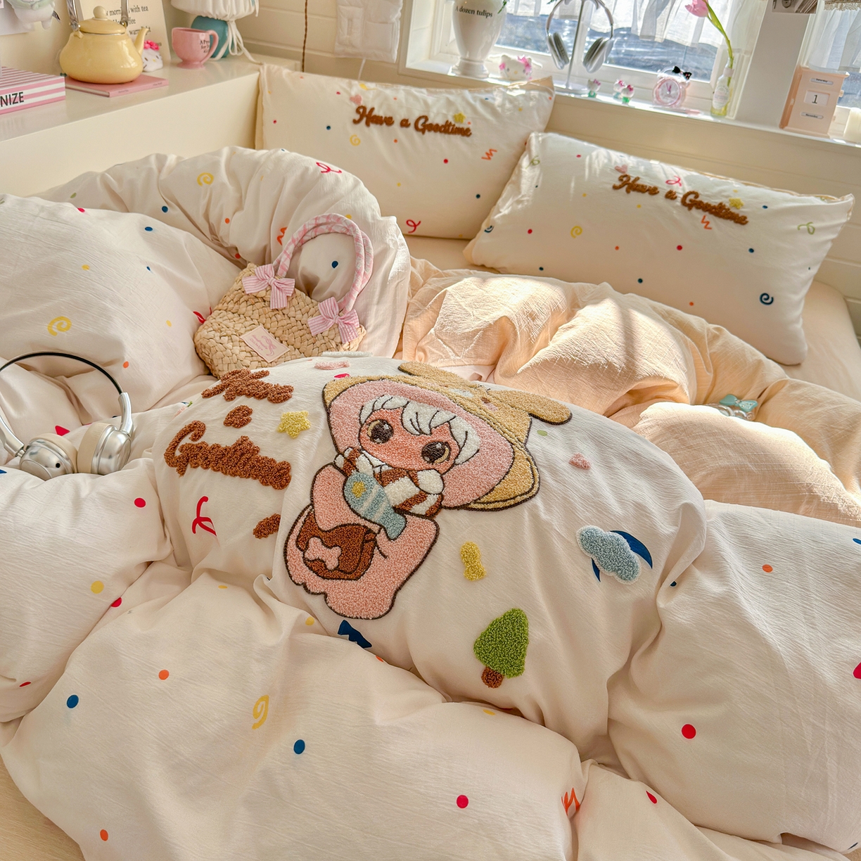 91家纺网 家纺一手货源 找家纺 王朝国际 2026爆款棉纱毛巾绣四件套 闪闪兔