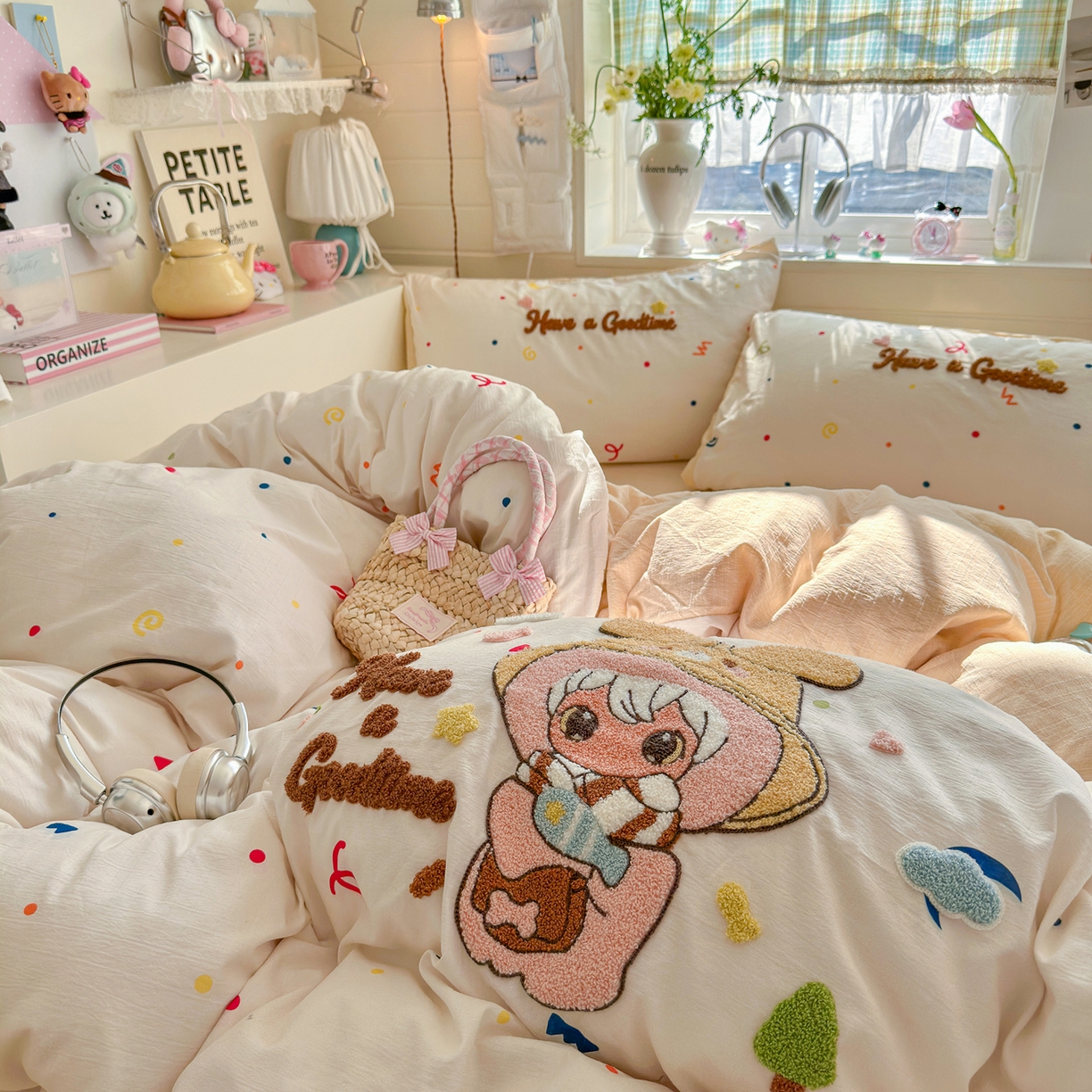 91家纺网 家纺一手货源 找家纺 王朝国际 2026爆款棉纱毛巾绣四件套 闪闪兔