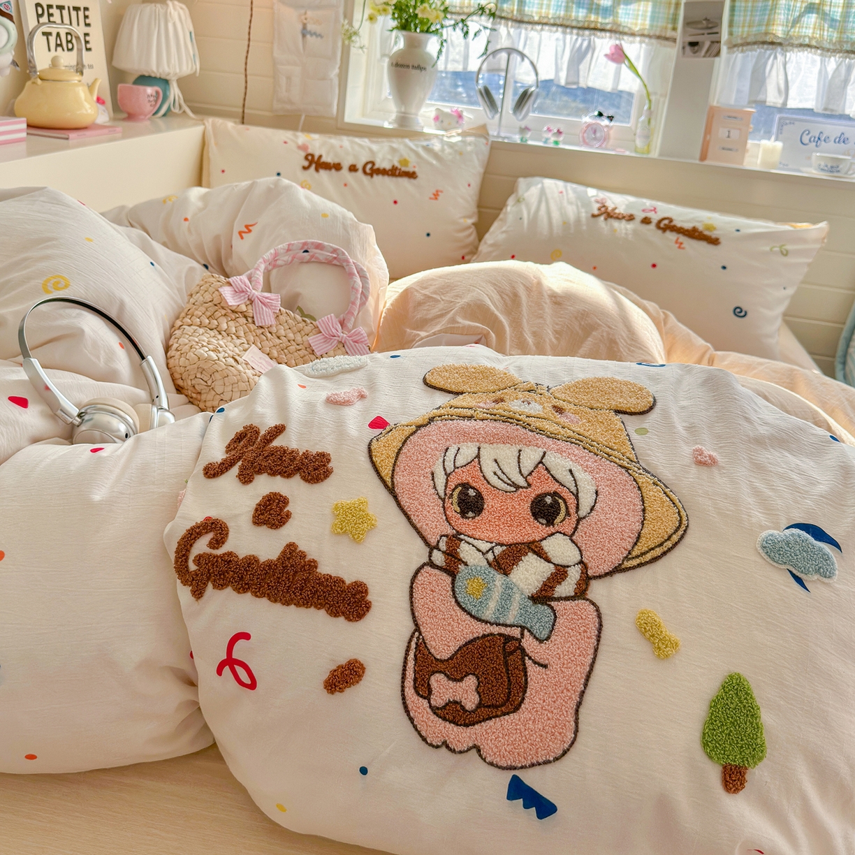 91家纺网 家纺一手货源 找家纺 王朝国际 2026爆款棉纱毛巾绣四件套 闪闪兔