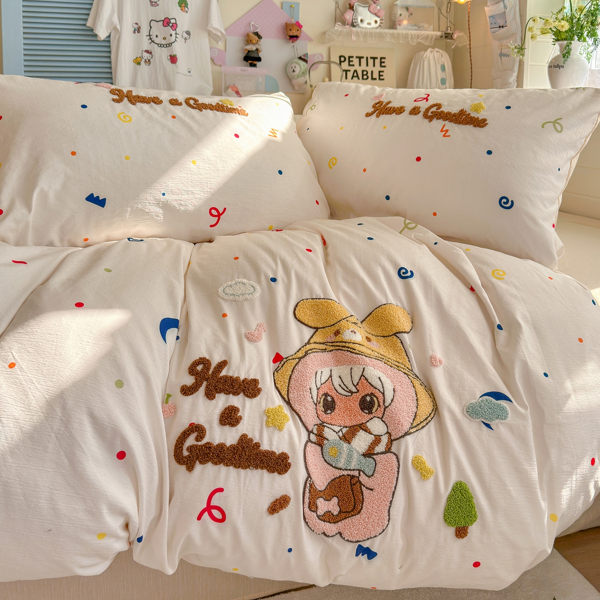 91家纺网 家纺一手货源 找家纺 王朝国际 2026爆款棉纱毛巾绣四件套 闪闪兔