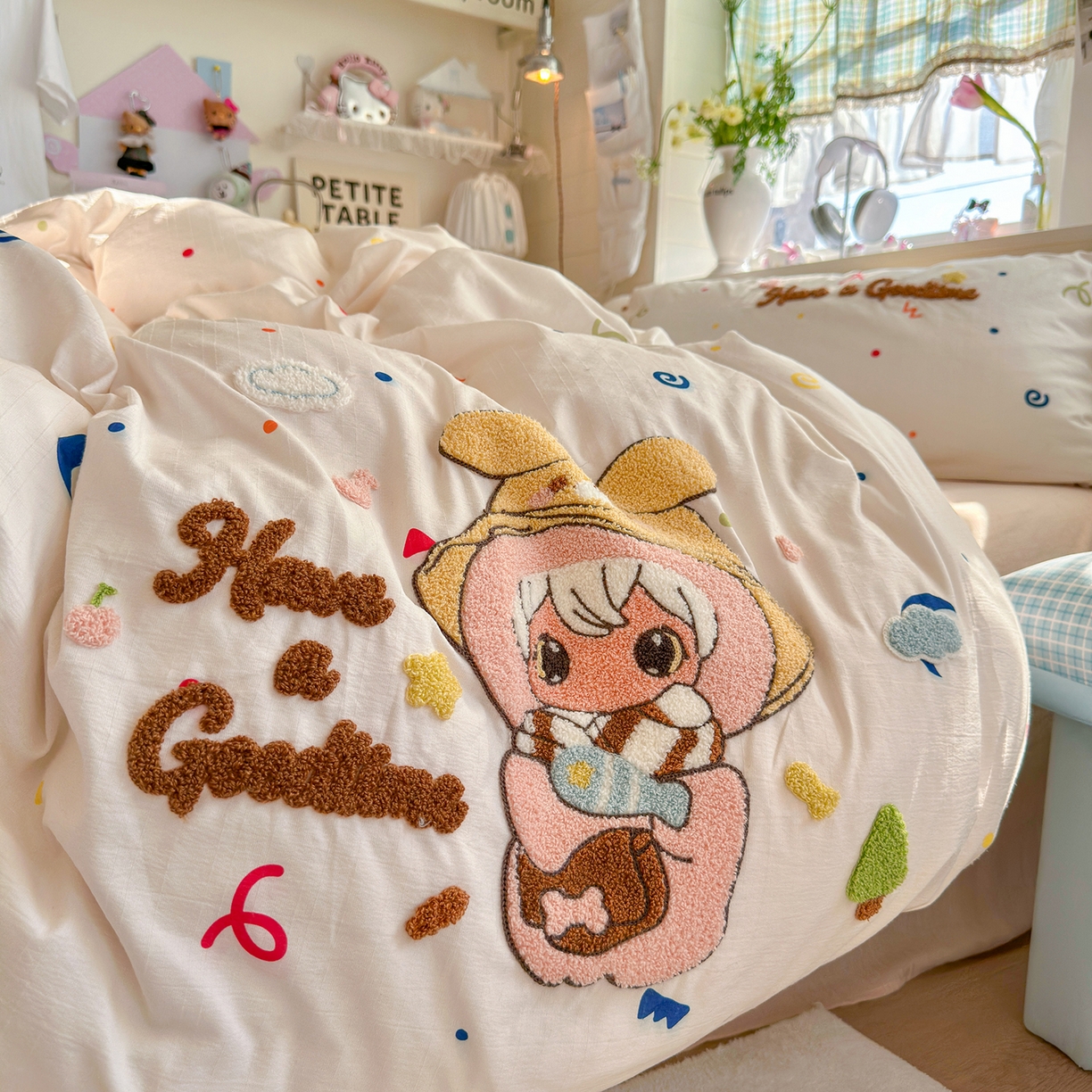 91家纺网 家纺一手货源 找家纺 王朝国际 2026爆款棉纱毛巾绣四件套 闪闪兔