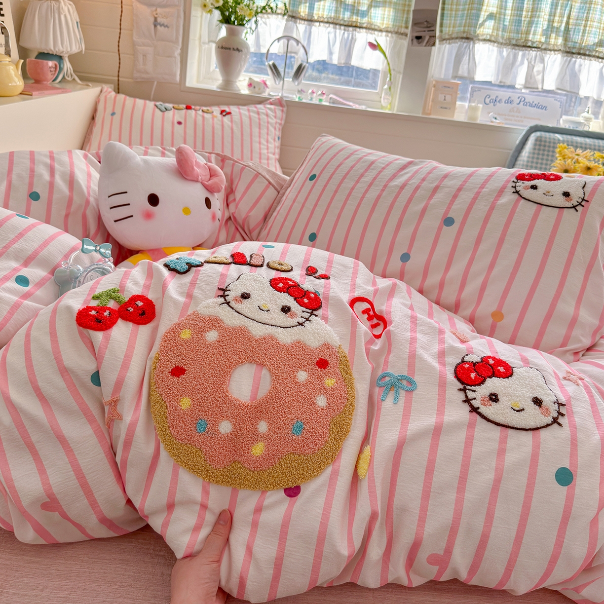 王朝国际 2026爆款棉纱毛巾绣四件套 甜甜喵