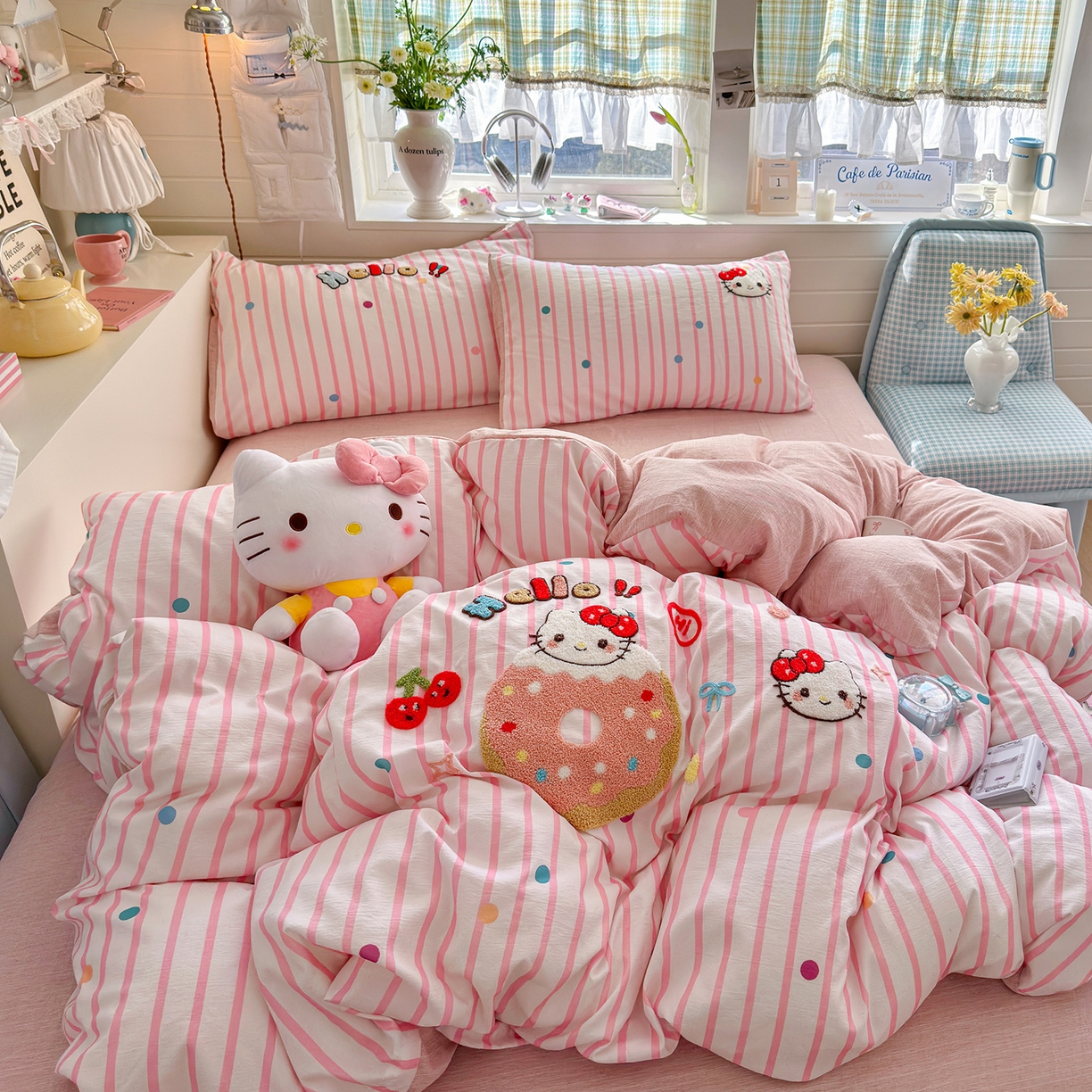 91家纺网 家纺一手货源 找家纺 王朝国际 2026爆款棉纱毛巾绣四件套 甜甜喵