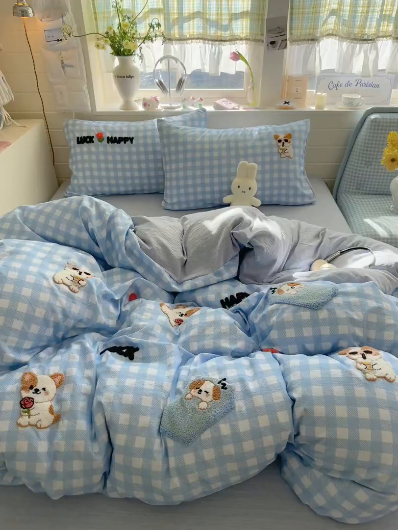 91家纺网 家纺一手货源 找家纺 王朝国际 2026爆款棉纱毛巾绣四件套 汪汪队