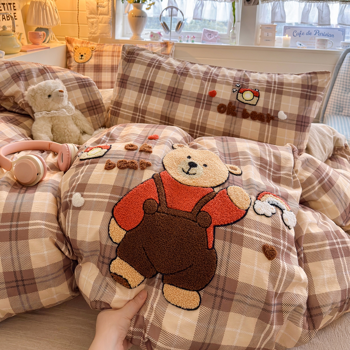 王朝国际 2026爆款棉纱毛巾绣四件套 熊宝