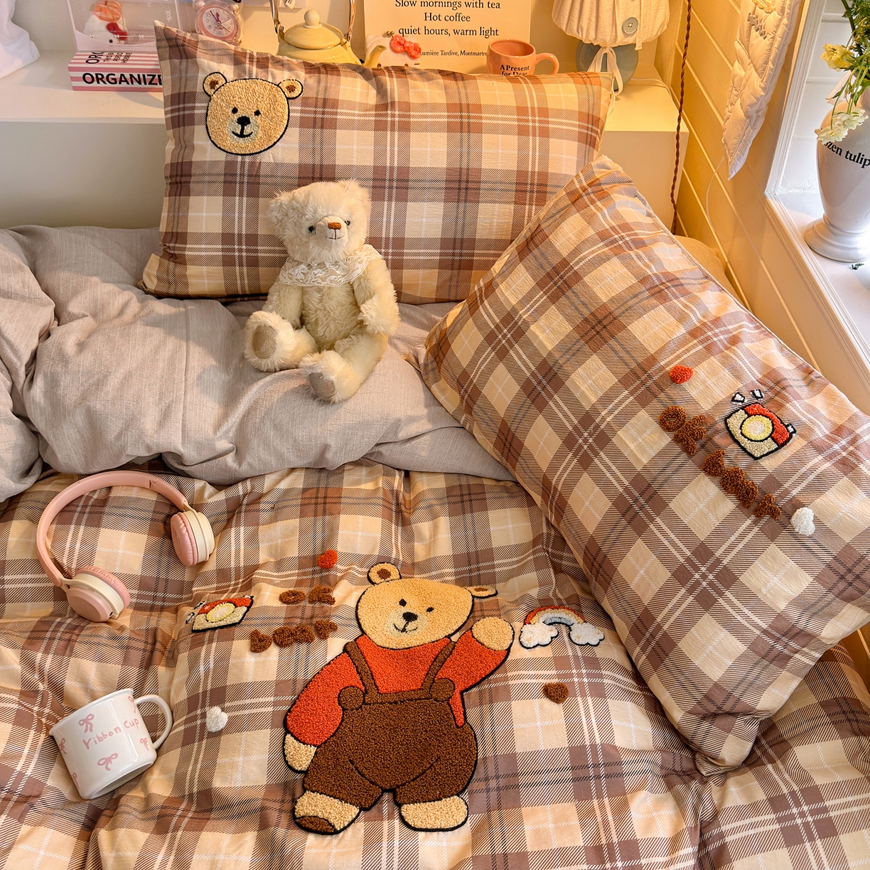 91家纺网 家纺一手货源 找家纺 王朝国际 2026爆款棉纱毛巾绣四件套 熊宝