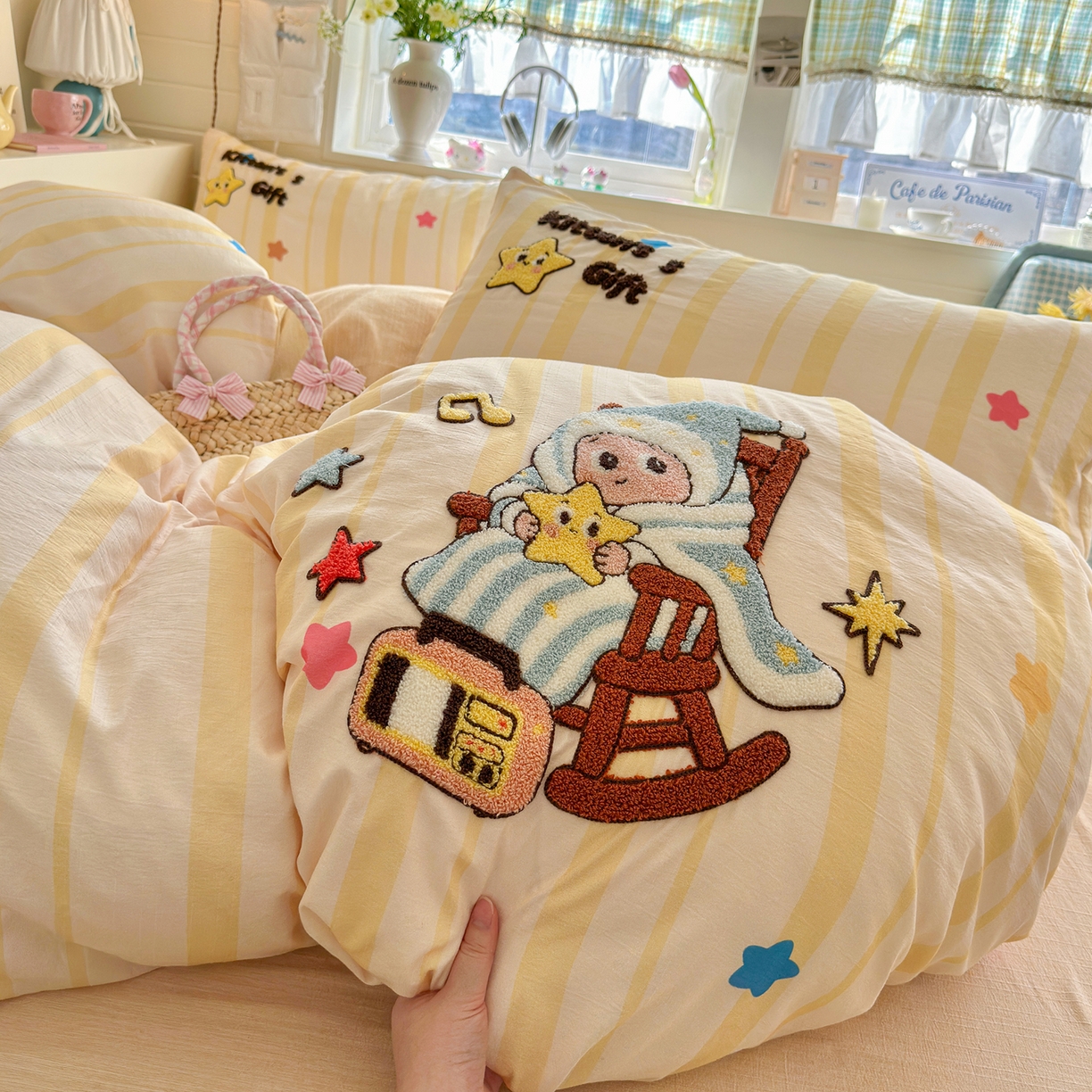 王朝国际 2026爆款棉纱毛巾绣四件套 音乐仔