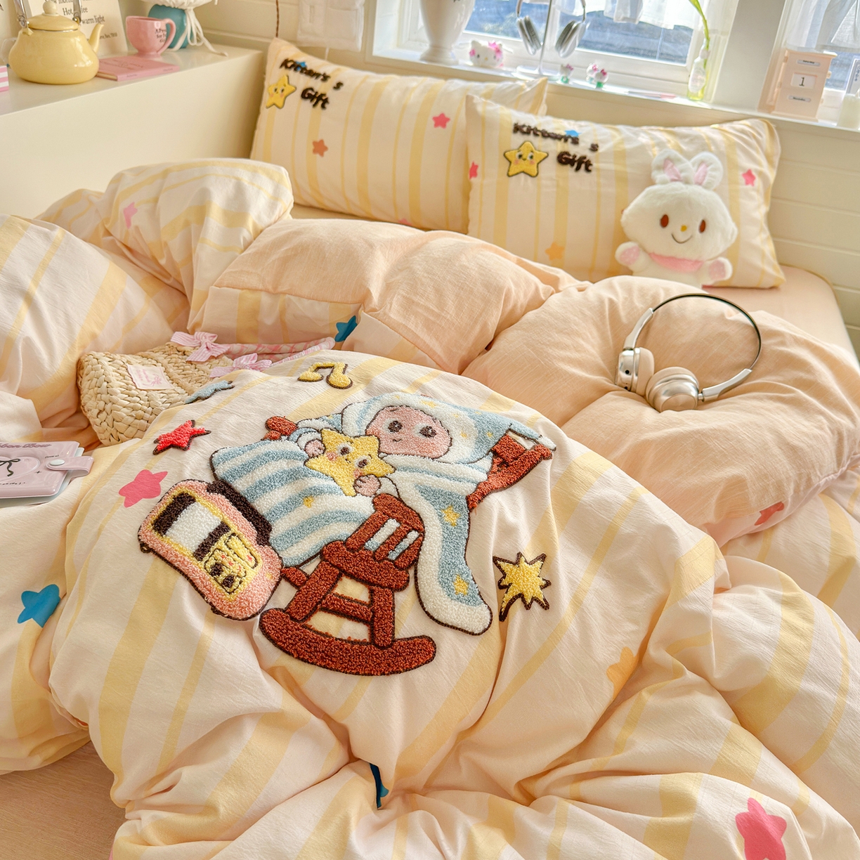 91家纺网 家纺一手货源 找家纺 王朝国际 2026爆款棉纱毛巾绣四件套 音乐仔