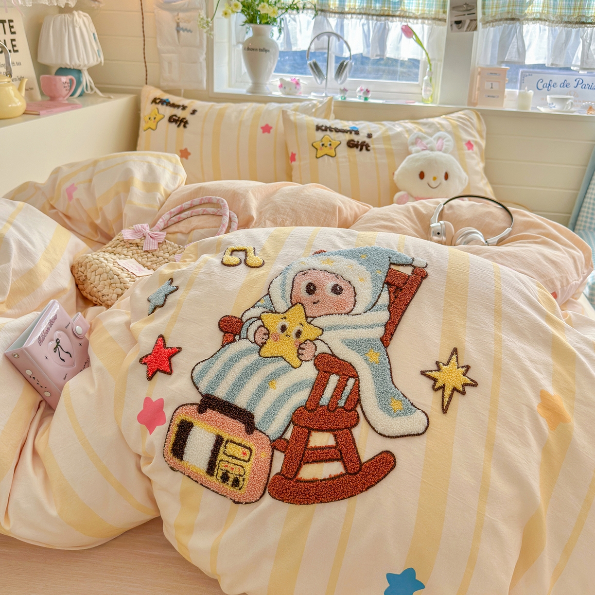 91家纺网 家纺一手货源 找家纺 王朝国际 2026爆款棉纱毛巾绣四件套 音乐仔