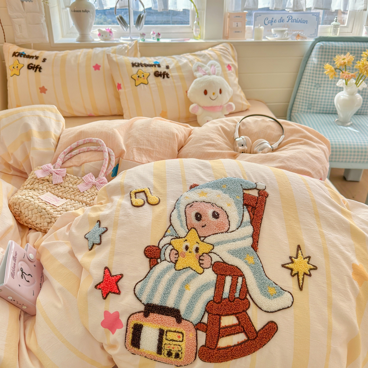 91家纺网 家纺一手货源 找家纺 王朝国际 2026爆款棉纱毛巾绣四件套 音乐仔