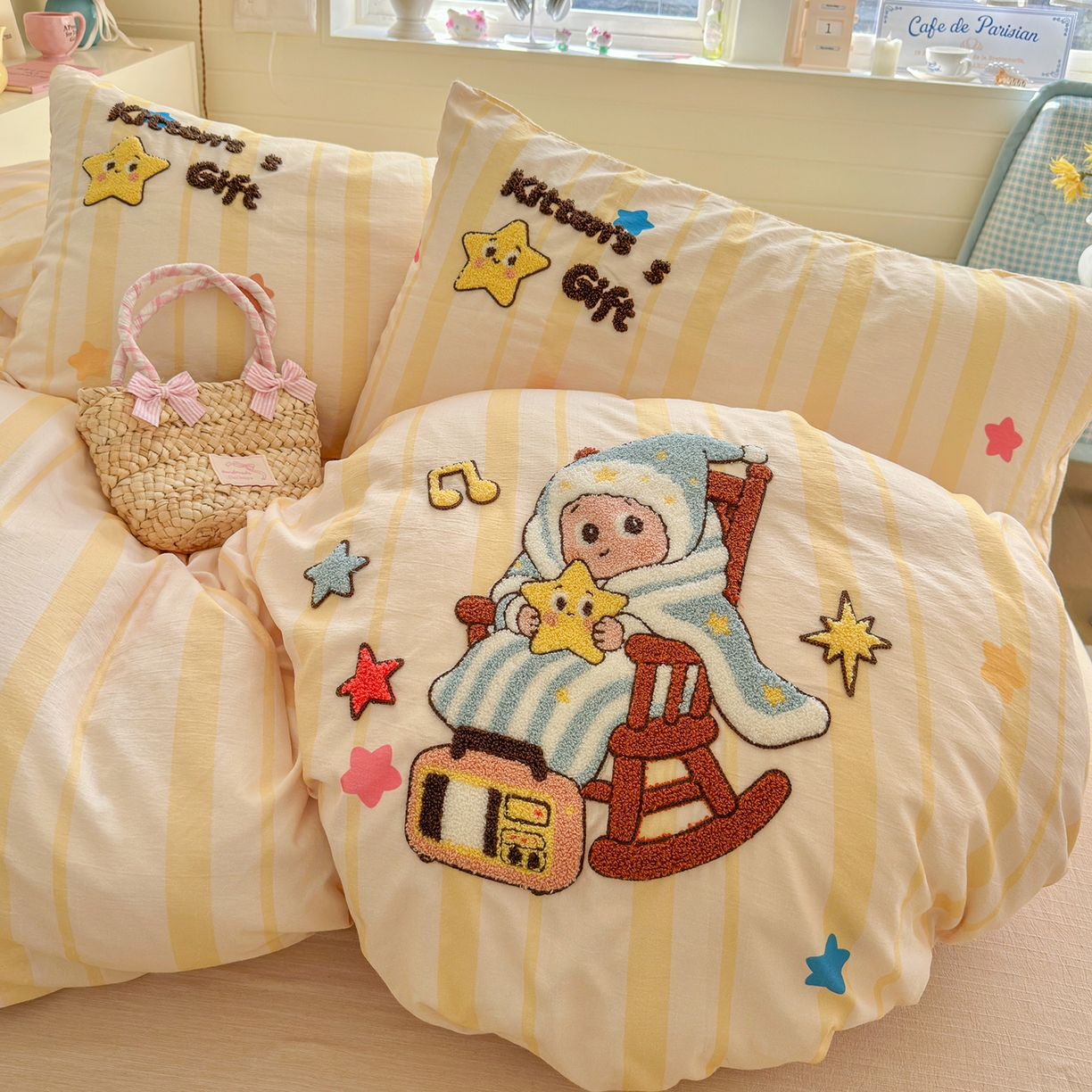 91家纺网 家纺一手货源 找家纺 王朝国际 2026爆款棉纱毛巾绣四件套 音乐仔