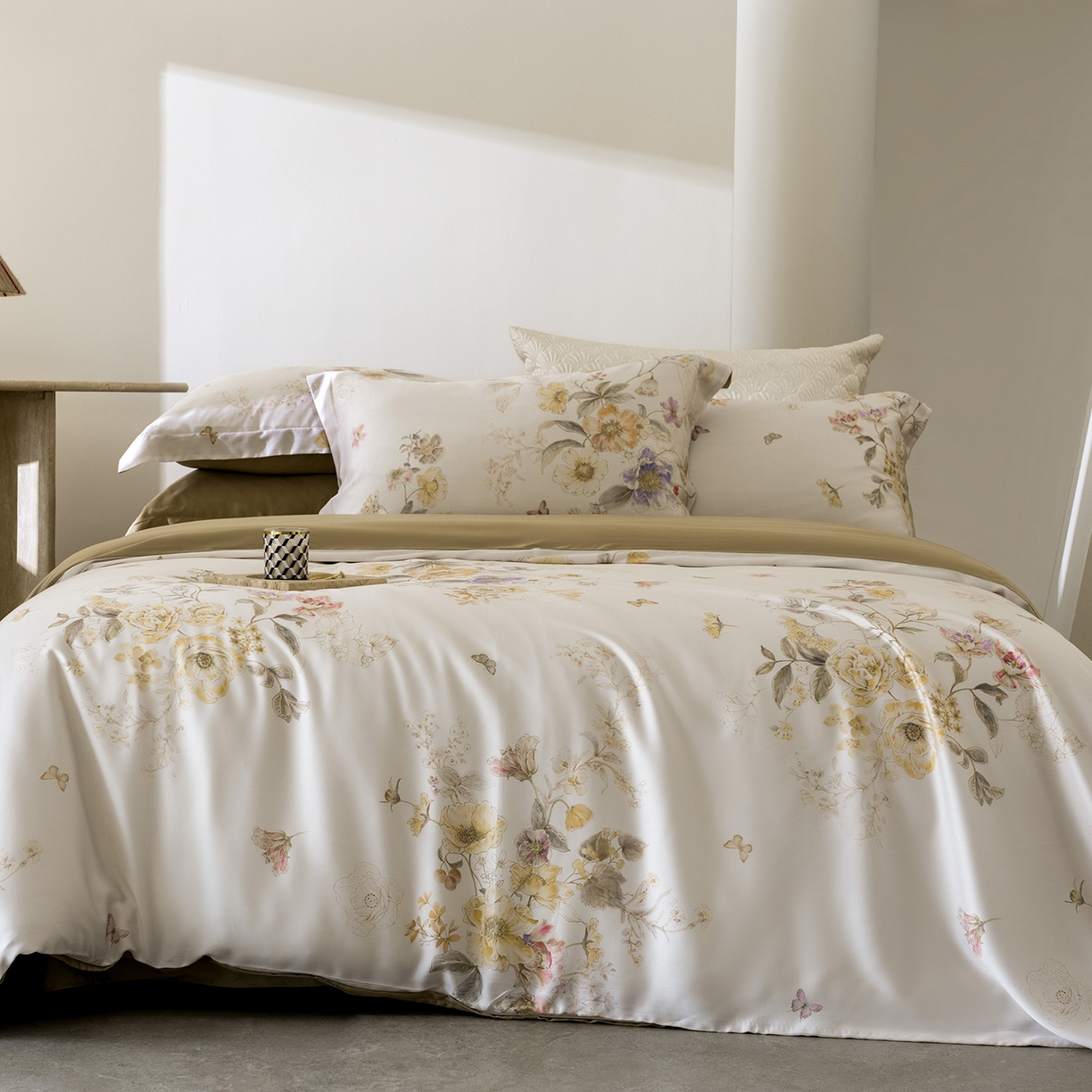 佳汐蓝家纺 2026新款春夏天丝数码印花（挂边款）四件套 雨鑫-黄