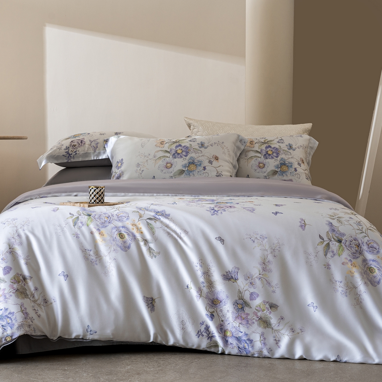 佳汐蓝家纺 2026新款春夏天丝数码印花（挂边款）四件套 雨鑫-紫