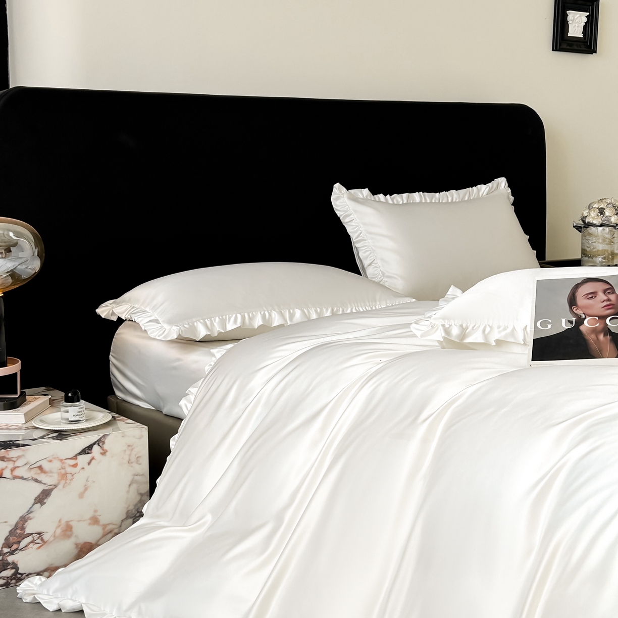 91家纺网 家纺一手货源 找家纺 乐卧家居 2026新款哑光仿真丝高级感卧室时尚四件套-比弗利系列 比弗利-月光白