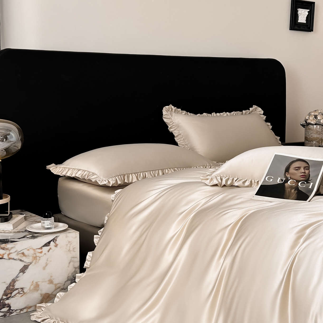 乐卧家居 2026新款哑光仿真丝高级感卧室时尚四件套-比弗利系列 比弗利-香槟金