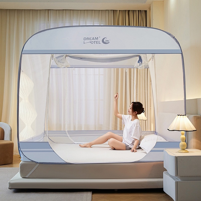 91家纺网 家纺一手货源 找家纺 （总）海虹 2026新款海虹防尘大顶免安装无荧光双丝帐纱防摔蚊帐