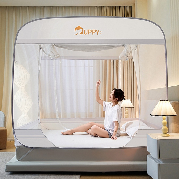 91家纺网 家纺一手货源 找家纺 （总）海虹 2026新款海虹防尘大顶免安装无荧光双丝帐纱防摔蚊帐