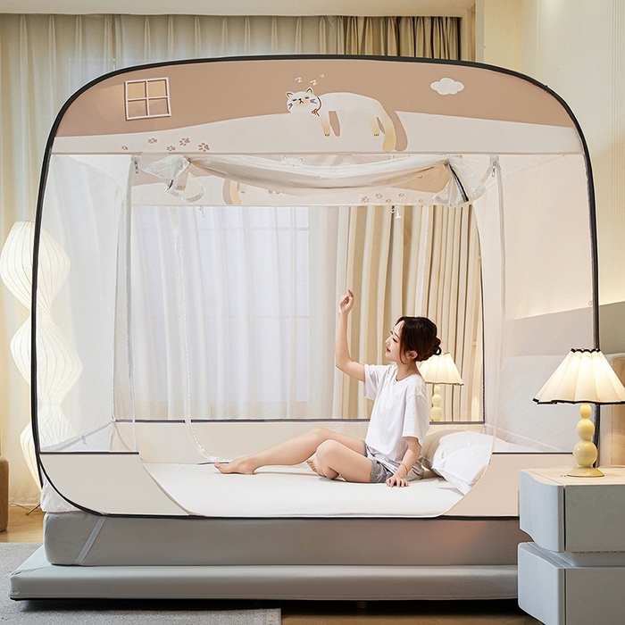 91家纺网 家纺一手货源 找家纺 （总）海虹 2026新款海虹防尘大顶免安装无荧光双丝帐纱防摔蚊帐