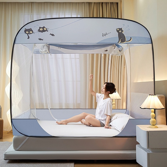 91家纺网 家纺一手货源 找家纺 （总）海虹 2026新款海虹防尘大顶免安装无荧光双丝帐纱防摔蚊帐