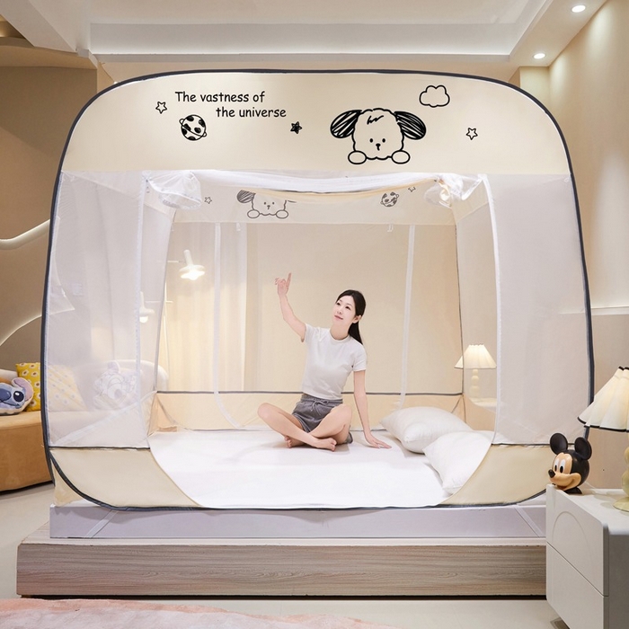 91家纺网 家纺一手货源 找家纺 （总）海虹 2026新款海虹防尘大顶免安装无荧光双丝帐纱防摔蚊帐