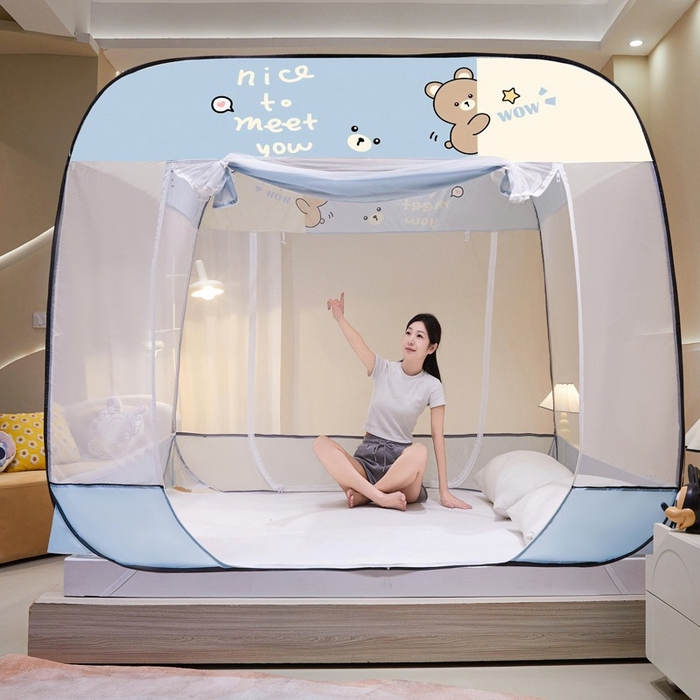 91家纺网 家纺一手货源 找家纺 （总）海虹 2026新款海虹防尘大顶免安装无荧光双丝帐纱防摔蚊帐