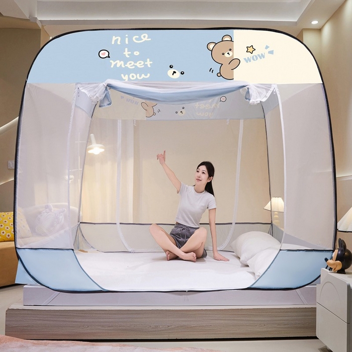 91家纺网 家纺一手货源 找家纺 （总）海虹 2026新款海虹防尘大顶免安装无荧光双丝帐纱防摔蚊帐