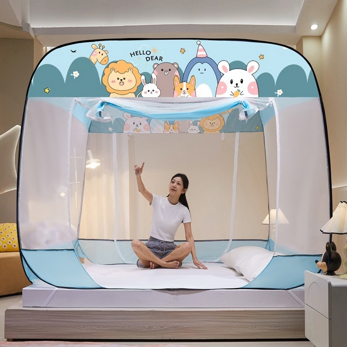 91家纺网 家纺一手货源 找家纺 （总）海虹 2026新款海虹防尘大顶免安装无荧光双丝帐纱防摔蚊帐