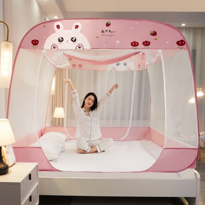 91家纺网 家纺一手货源 找家纺 （总）海虹 2026新款海虹防尘大顶免安装无荧光双丝帐纱防摔蚊帐