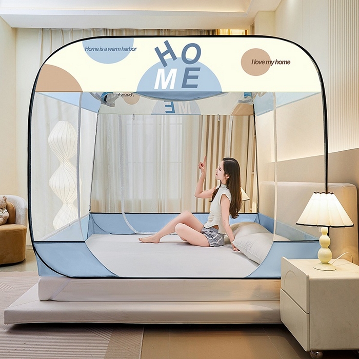 91家纺网 家纺一手货源 找家纺 （总）海虹 2026新款海虹防尘大顶免安装无荧光双丝帐纱防摔蚊帐