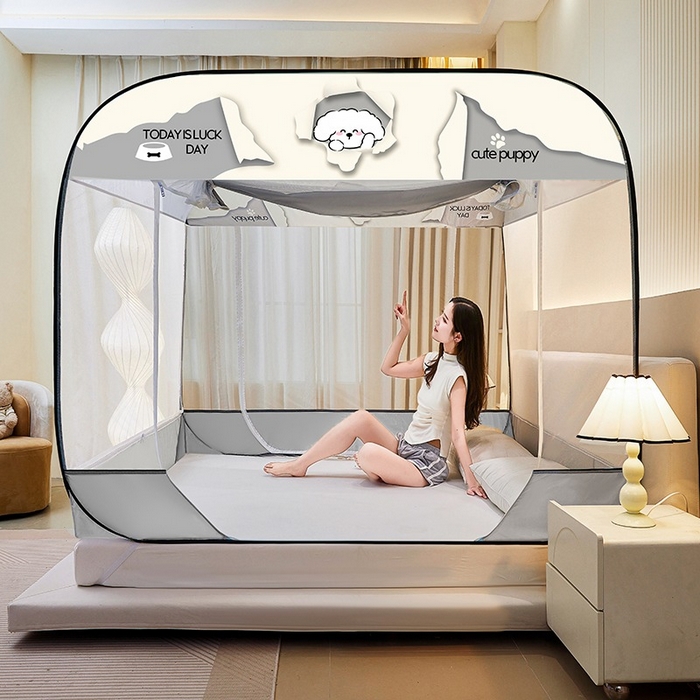 91家纺网 家纺一手货源 找家纺 （总）海虹 2026新款海虹防尘大顶免安装无荧光双丝帐纱防摔蚊帐