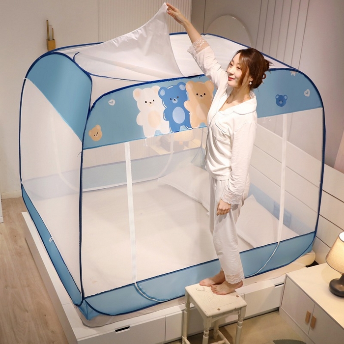 91家纺网 家纺一手货源 找家纺 （总）海虹 2026新款海虹防尘大顶免安装无荧光双丝帐纱防摔蚊帐