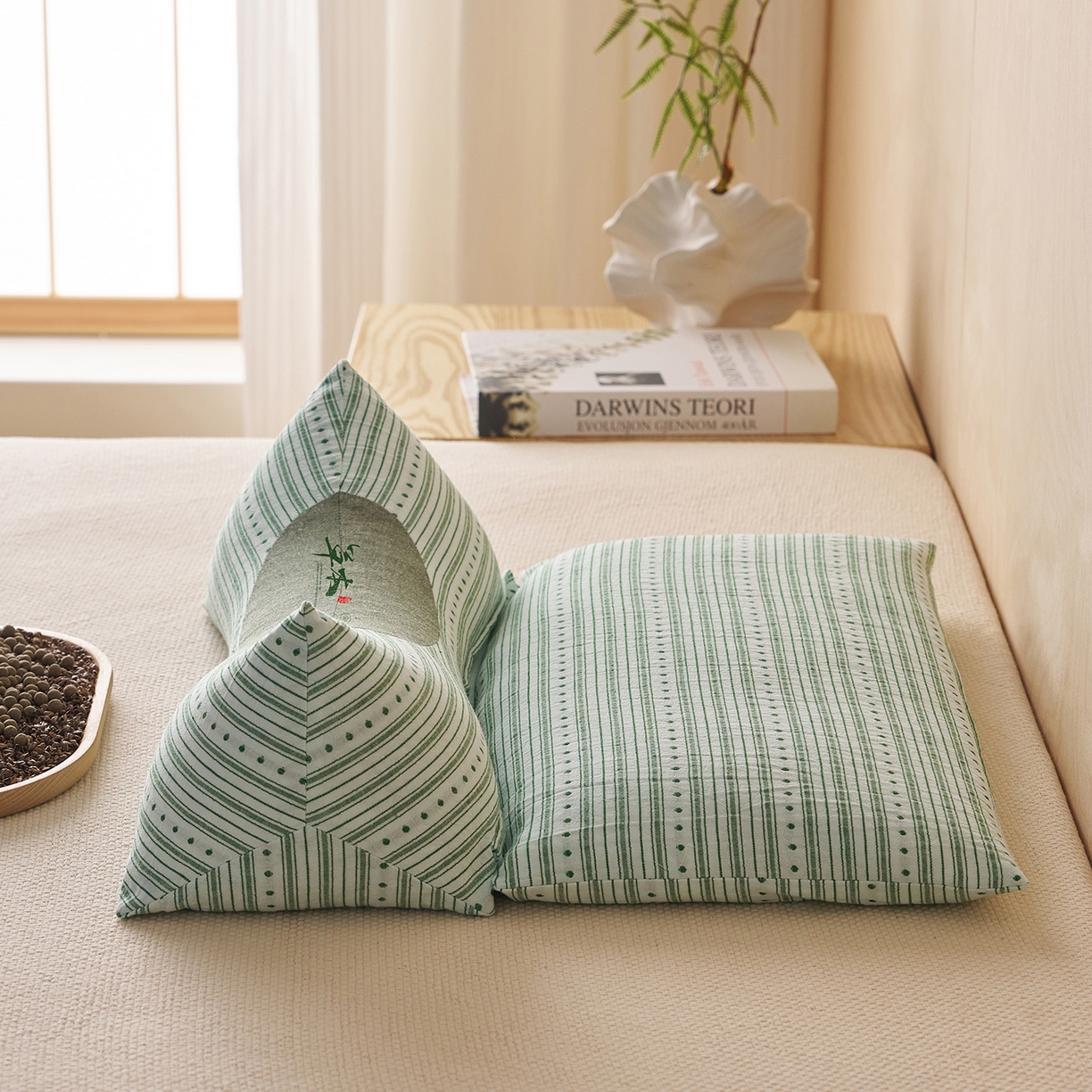 91家纺网 家纺一手货源 找家纺 乐可 2026新款彩条牵引组合枕荞麦枕香丸枕枕头枕芯 彩条牵引组合枕-荞麦款-绿